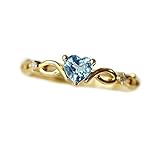 Cuteshop Anillo de oro de 14 quilates con topacio azul marino y corazón con circonita cúbica y diamante para mujer, aniversario, compromiso, boda, anillo de piedras preciosas (10)