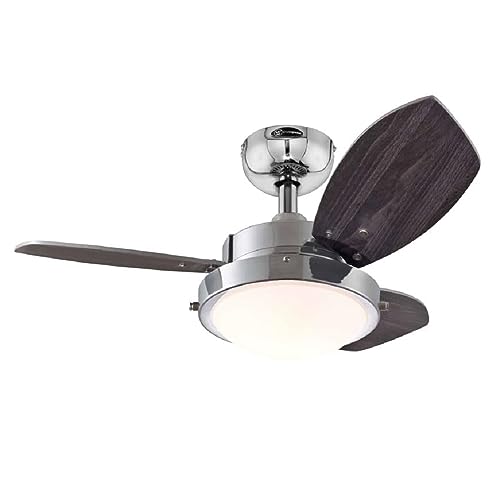 Ventilador de techo de 76 cm Wengue 78762 con luz individual y tres aspas, acabado en cromo con cristal opal mate.