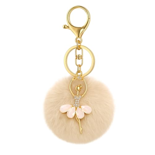 Porte-Clés Danseuse Bagages Décor – Porte-Clé Ballerine avec balle et cristaux. Cadeau mignon – Blanc.