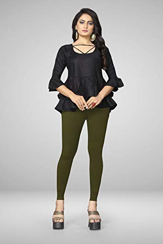 Image of Women's Cotton Skinny Leggings with Ankle Length Solid Pattern Mid Rise and Elastic Closure | Cotton Skinny Leggings for Womens