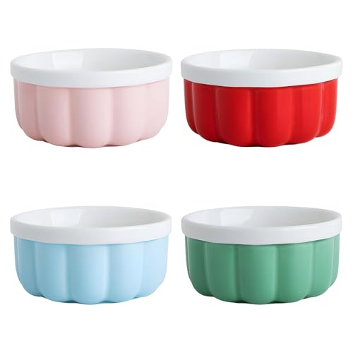 Bootoow - Juego de 4 moldes para souffle de cerámica, color crema brulee, apto para horno, 180 ml