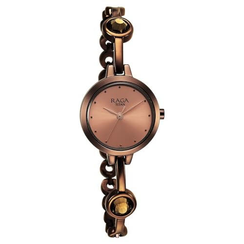 Image of Titan Raga Viva Quartz Analog Rose Gold Dial Metallic Brown Metal Strap Watch for Women - NT2576QM01