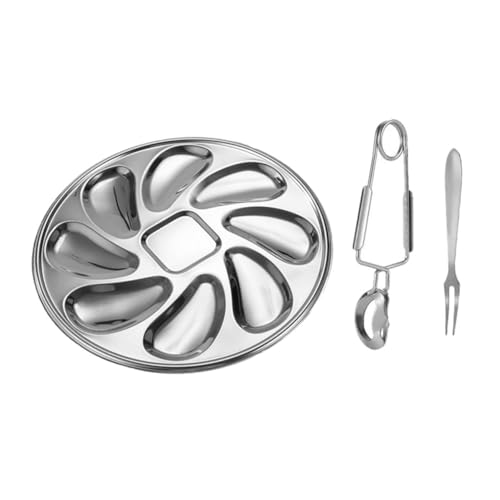 Catálogo de Platos para ostras - solo los mejores. 44 GRIRIW Platos De Ostras Acero Inoxidable Resistentes 3 Piezas Set Pinza y Tenedor Para Mariscos Restaurantes Bares Vajilla Para Servir Aperitivos