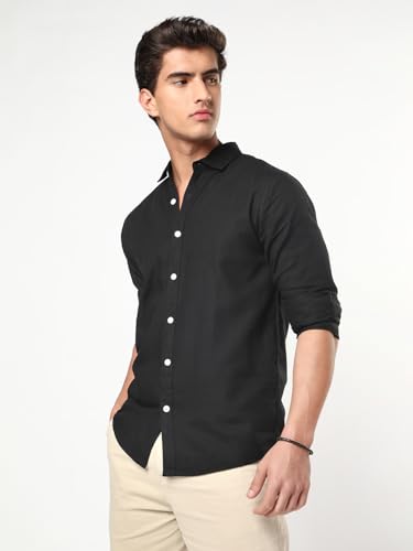 Image of Urbano Fashion Men's Linen Blend Full Sleeve Relaxed Fit Casual Solid Shirt