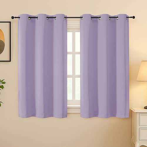 Image of Simplebrand Lilac Room Darkening Curtains for Bedroom 45 Inches Long 2 Panels Set, Sunlight Blocking Curtains for Small Windows, Grommet Energy Saving Thermal Insulated Short Drapes, 40Wx45L
