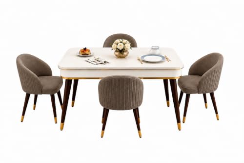 Image of WOODEN SPACE Majestic 4 Seater Wooden Dining Table Set | Urban Marble Top Dining Table with Chairs for Dining Room & Kitchen
