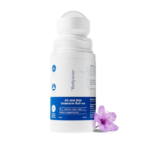Be Bodywise 4% Aha Bha Underarm Roll On 50ml | 2% Lactic Acid 1% Mandelic Acid 1% Salicylic Acid | Controls Odour & Reduces Pigmentation | 0% Alcohol & 0% Aluminium | Flora Fragrance