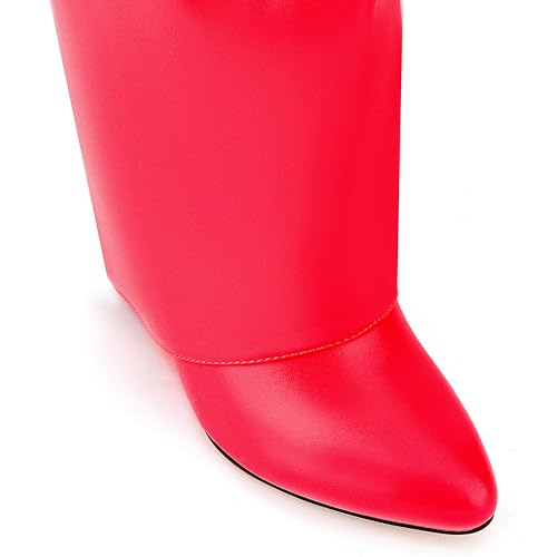 Image of Fold Over Knee High Boots for Women Pointy Pull-on Wedge Heel Knee Shark Boot With Side Zipper Covered Wedge Heel Padlock Boot