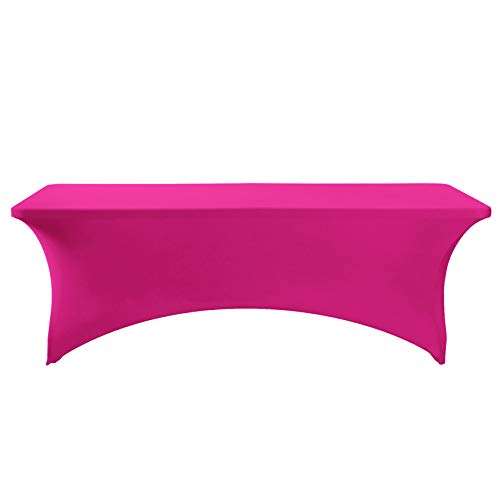 Image of FORLIFE Spandex Table Cover - Fitted 8ft Rectangular Tablecloth, Stretch Patio Cover, Universal for Wedding, Banquet, Party (Fuchsia)
