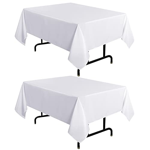 Image of sancua 2 Pack White Tablecloth 54 x 54 Inch, Stain and Wrinkle Resistant Square Table Cloth - Washable Polyester Table Cover for Dining Tables, Buffet Parties and Camping