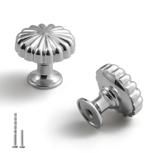 YAGU 10 Pack Polished Chrome Kitchen Cabinet Knobs 1-1/5 Inch Round Solid Dresser Drawer Knob Bright Silver Modern Hardware Pulls for Closet Cupboard Wardrobe
