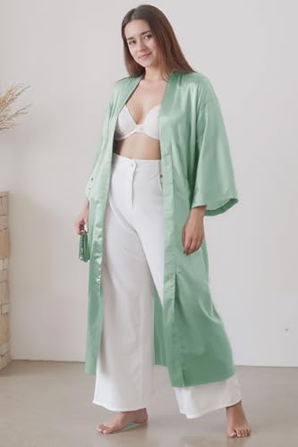 Image of PRODESIGN Satin Kimono Robe Women Long Silky Kimono Bathrobe Sleepwear Wedding Bridesmaid Robe