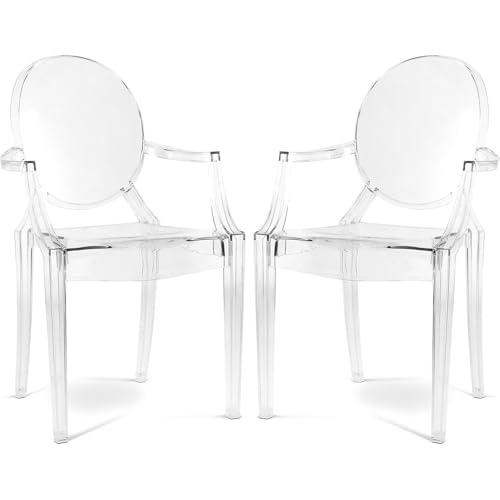 Iconik Interior Ghost Style - Set di 2 sedie trasparenti per sala da pranzo, design con braccioli, colore: Trasparente