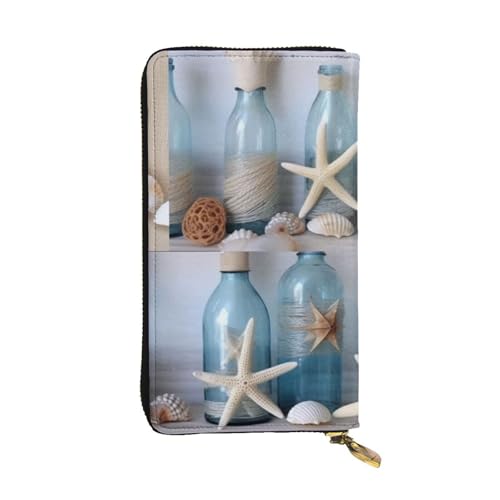 Bottle Seashell Printed Long Wallet for Women Men Cute PU Leather Wallet with Coin Purse and Credit Card Holder