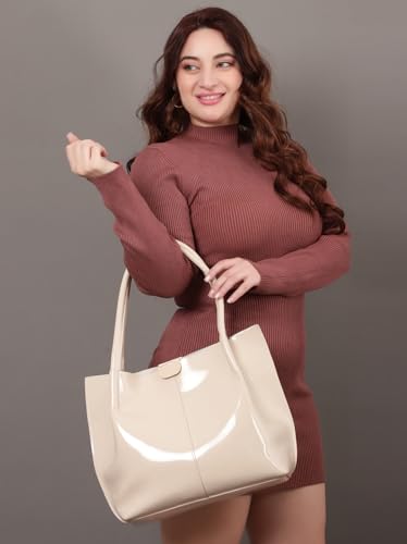 Image of Carrylux Casual Patent Synthetic Leather Tote Bag, Handbag for Ladies