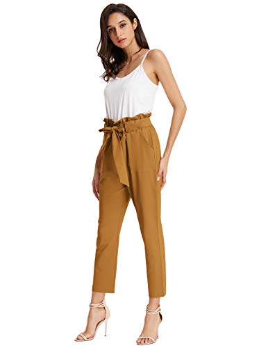 Grace Karin Women Pants Trouser Casual Cropped Paper Bag Waist Pants With Pockets Yellow M #TOP1