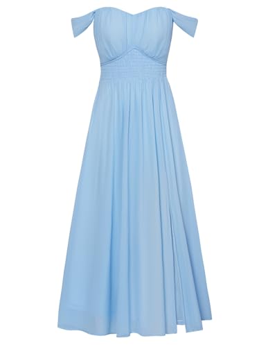 Image of GRACE KARIN 2026 Women's Summer Floral Wedding Guest Dress,Beach Flowy A Line Maxi Off Shoulder Bridesmaid Dresses