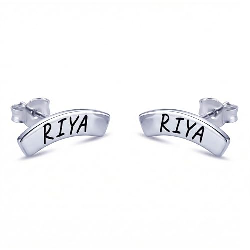 Image of TRUESILVER ACPL 925 Sterling Silver Personalized Earrings for Women | Customized Name Initial Earrings for Womens | Gift for Birthday Anniversary Wedding