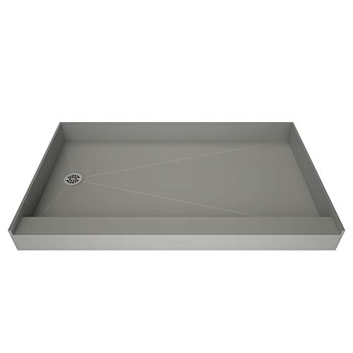 Tile Redi B3760L-SCRDPVZ Shower Pan Kit with Flashing, Left Drain- Single Curb Shower Base, 2 PVC Drain and Plate Included, 60 Width x 37 Depth