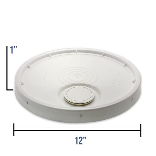 Plastic Snap-On Pail Lid W/Pour Spout For 3.5, 5, 6, 7 Gallon Utility Buckets And Pails With 12" Rim ~ (1 Cover) ~ Hdpe (High Density Polyethylene) Bucket Top White #TOP4