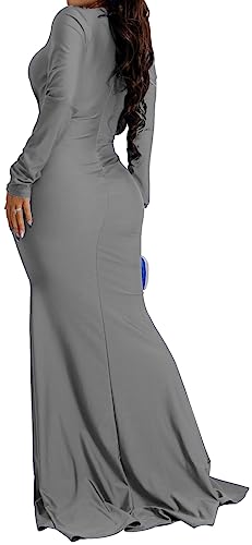 Image of Women's Elegant Formal Mermaid Maxi Dress Off Shoulder Long Sleeve Wedding Split Evening Gown Prom Cocktail Party Dresses