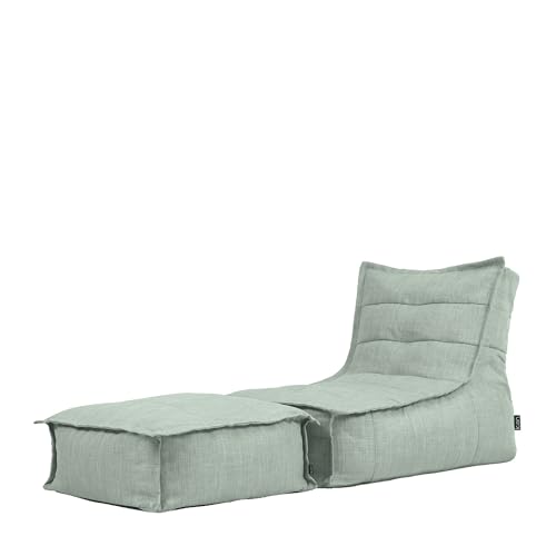 Icon Dolce Outdoor Sitzsack mit Hocker für Erwachsene, Salie Grün, Sitzsack-Liege mit Füllung, Bean Bag, Wasserabweisender Stoff, Bequemer Sessel für Wohnzimmer, Lounge, Schlafzimmer, Garten