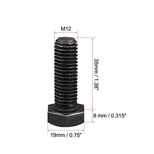Image of uxcell M12x35mm Hex Head Left Hand Screw Bolts Fastener Carbon Steel Black 5pcs