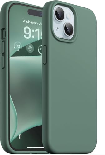 Image of DIZORO Compatible for iPhone 15 Case 6.1, Slim Liquid Silicone Case 3 Layers Full Covered Soft Gel Rubber Phone Case Protective Cover 6.1 Inch (Forest) Dark Green