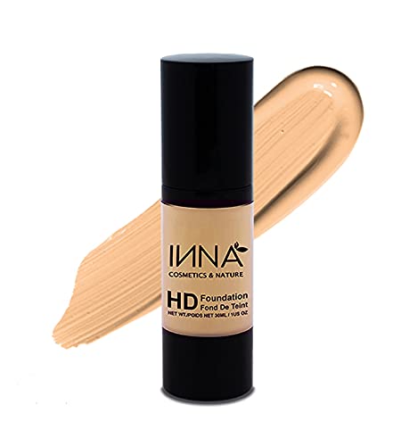 Inna Cosmetics & Nature - HD Liquid Foundation, vegan, gluten-free, paraben-free, oil-free, mineral, cruelty-free, sun protection, essential oils and Antioxidants, Made in Canada, 30 ml (Extra Light Porcelain) (Porcelain)