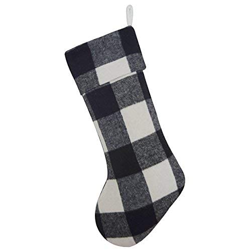 Gireshome Set of 2PCS Buffalo Check Black and White Plaid Body, Same Plaid Cuff Christmas Stocking Xmas Tree Decor 10