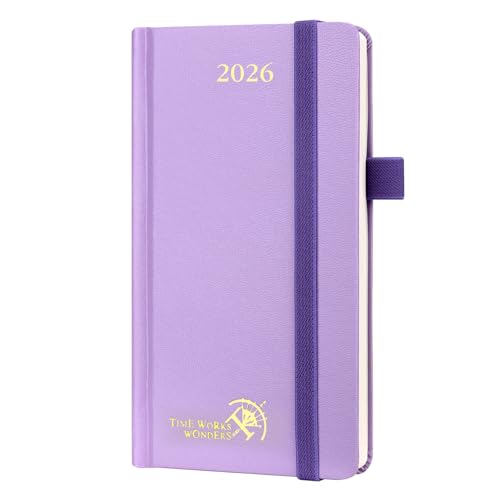 POPRUN Slim Diary 2026 Pocket Diary Hardback Small (16.5x9 cm) Week to View Appointment Diary Vertical Weekly Planner 26, Inner Pocket (Violet)