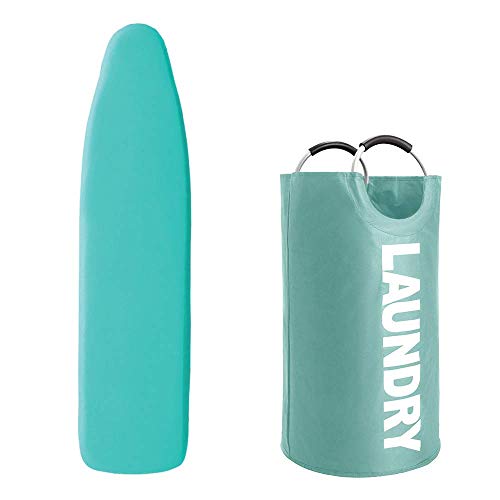 Gorilla Grip Ironing Board Cover And Laundry Basket, Ironing Board Cover Size 15X54 In Turquoise Color, Laundry Basket 15 L X 28 H In Turquoise, 2 Item Bundle #TOP8