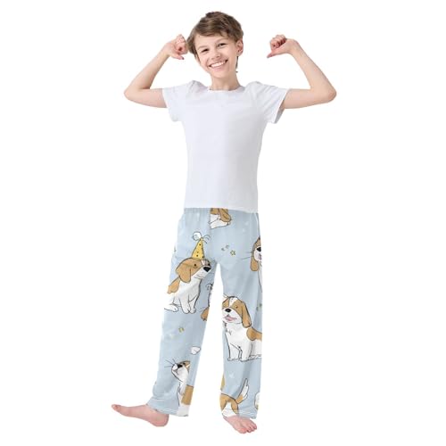 ZZXXB Beagle with Birthday Hat Boys Long Pants Soft Trousers Elastic Waist Kids Lounge Bottoms with Pockets S-XL3