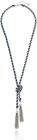 GUESS "Basic" Silver and Denim Woven Tassel Y-Shaped Necklace, 30" + 2" Extender