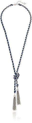 Collier GUESS Basic argent et denim tissé sautoir femme long 76cm