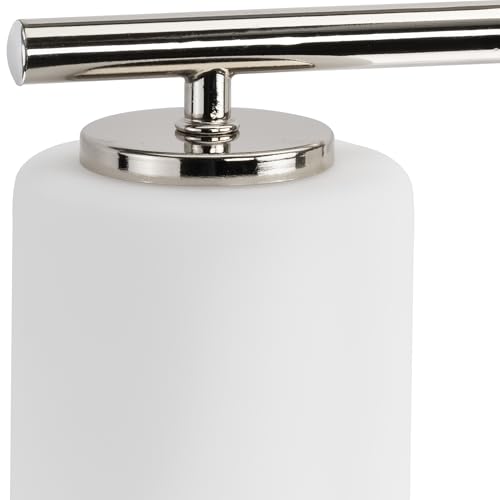 Image of Progress Lighting Replay Collection 6 Light Bathroom Vanity Light, Modern Bath Lighting Fixture with Etched White Glass Shades for Over the Mirror, Reversible Mounting, Polished Nickel
