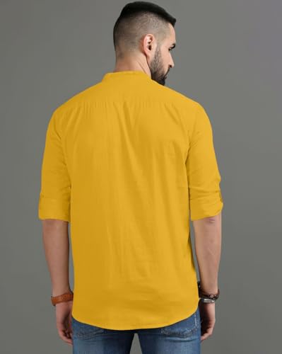 Image of FINIVO FASHION Men's Regular Fit Cotton Blend Kurta Shirt | Full Sleeve Ethnic Shirt with Mandarin Collar and Button Placket | Casual Kurta for Daily and Traditional Use