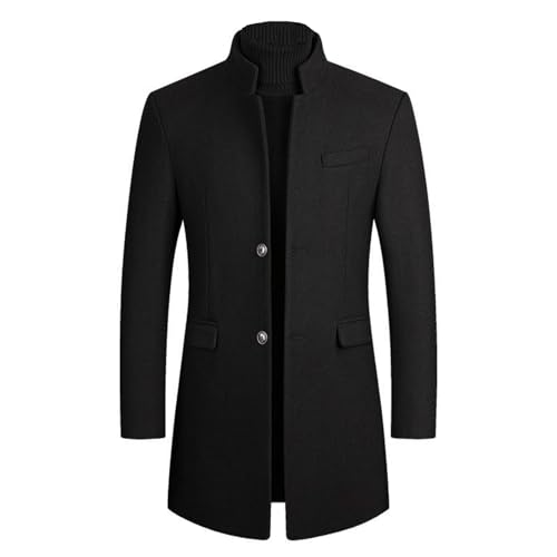 Lu's Chic Men's Wool Pea Coat Single Breasted Winter Slim Fit Thick Quilted Trench Coat Business Casual Jackets & Coats