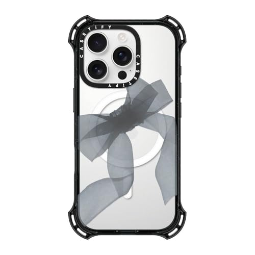 CASETiFY �o�E���X MagSafe�Ή� iPhone 16 Pro �P�[�X [�ϏՌ��� / 6.5m����̗����������N���A (MIL�K�i6�{����) / ���C�����X�[�d�����Magsafe�Ή�] - Black Organza Ribbon - �N��