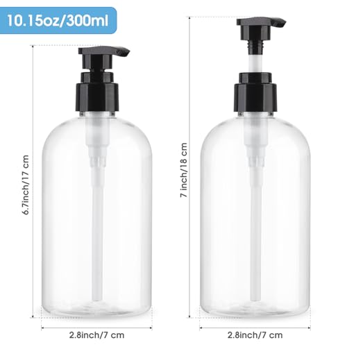 Empty Pump Bottles Dispenser 2 Pack 300ml/10.15oz. Clear Plastic Pump Bottle Dispenser for Essential Oil Soap Lotion Shampoo2