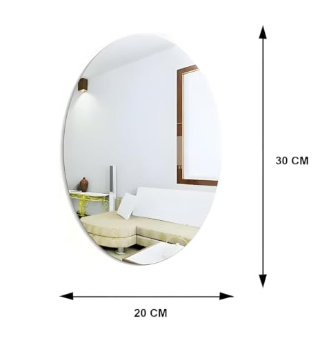 Image of Pack-2 Oval Shape New 2026 Premium Quality Adhesive Mirrors Sticker for wall on Tiles Bathroom, Bedroom Living Room Basin Mirror Bathroom Wall Mirror Stickers Unbreakable wall 30 * 20