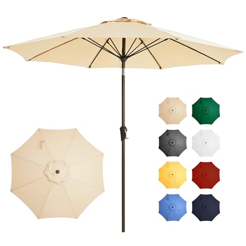 Ayge 9FT Large Outdoor Patio Umbrella Market Table Umbrella-UV Resistant, Easy Push Button Tilt and Crank, 8 Sturdy Fiberglass Ribs Heavy-Duty Pool Umbrella for Garden, Yard, Deck, Backyard