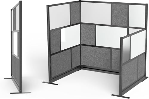 Stand Up Desk Store Expanse Modular Wall | 70\'\' x 70\'\' Wall | Expandable Partition Room Divider with Rearrangeable Frosted Acrylic & Sound Absorbent Panels (Black Frame)