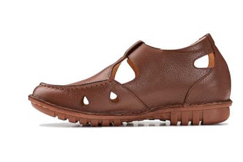 CALTO Men's Invisible Height Increasing Elevator Shoes - Camel Brown Premium Leather Lightweight Casual Fisherman Sandals - 2.8 Inches Taller - K0753 - Size 11 D(M) US3