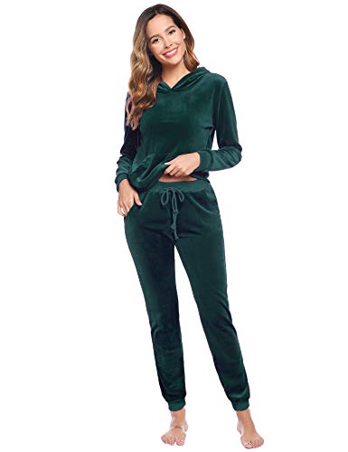 Aiboria Women's Solid Velour Sweatsuit Set Hoodie and Pants Sport Suits Tracksuits