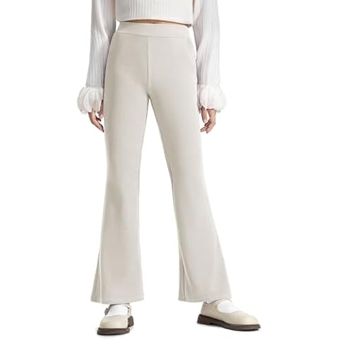 Witwot Girls Flare Leggings Pants Bell Bottom Solid Ribbed Cotton Kids Casual Long Trousers, Beige 13-14 Years Cover