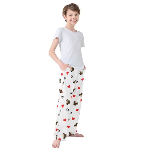 Boys' Pants Pug Dog Paw Heart Long Bottoms Jogger Pants Elastic Waist Trousers with Pockets S-XL4