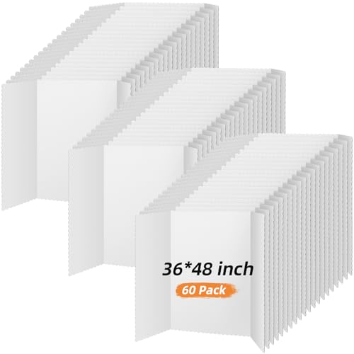 Image of Ctosree 60 Pcs 48 x 36 Inch Tri Fold Poster Board Bulk for Display,White | Science Fair Project,Classroom Display Paperboard, Single Wall Build, Lightweight Presentation Board,3 Panels