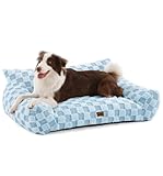 Picture of Made4Pets Dog Couch Bed, Soft Faux Fur Checkered Indoor Pet Sofa, Comfortable Fluffy Dog Sofa with Supportive Foam, Removable Washable Cover with Non-Slip Base, Sky Blue, Large