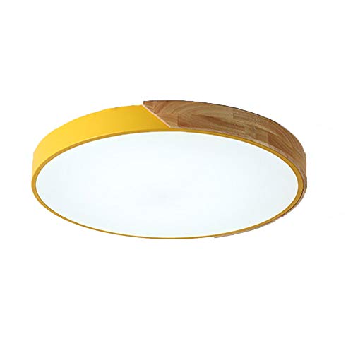 Luz de techo moderna metal y madera LEDDimmable con mando a distancia 24W lámpara diseño redondo color amarillo iluminación dormitorio Galería Malo pasadizo φ30CM corredor aseo Cover